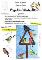 Vorschau - Mal- und Bastelvorlagen - Kunst im Winter: "Vögel im Winter" gestalten (Schwammtechnik) - Deckblatt