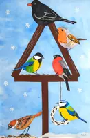 Vorschau - Mal- und Bastelvorlagen - Kunst im Winter: "Vögel im Winter" gestalten (Schwammtechnik) - Seite 1