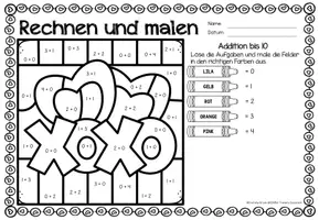 Aperçu - Feuilles d'exercices - Rechen-Mal-Blätter - Addition bis 10 (Valentinstag) Saint Valentin Additions Mathématiques Allemand - Page 2