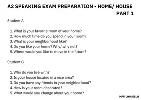 Vista previa - Evaluación - Key/ KET/ A2 Full Speaking Exam - Home/ house - página 1