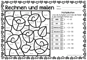 Voorbeeld - Rechen-Mal-Blätter - Multiplikation (Valentinstag) Valentijnsdag Wiskunde Duits - Pagina 3