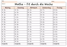 Vorschau - Arbeitsblätter - Einmaleins Kopfrechenaufgaben (Wochenplan, Freiarbeit, 1x1, Kopfrechnen für jeden Tag) - Seite 1