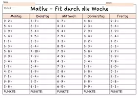 Vorschau - Arbeitsblätter - Einmaleins Kopfrechenaufgaben (Wochenplan, Freiarbeit, 1x1, Kopfrechnen für jeden Tag) - Seite 2