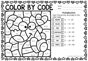Vorschau - Arbeitsblätter - Color by code - Multiplication (Valentine's Day) - Seite 3