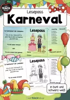 Vorschau - Aufgabenkarten - Lesepass - Karneval / Fasching / Fasnet - Deckblatt