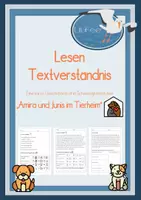 Vorschau - Arbeitsblätter - Lesen, Textverständnis, Differenzierung, Amira und Junis im Tierheim, Haustiere - Deckblatt
