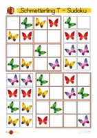 Vorschau - Arbeitsblätter - Bild-Sudokus Frühling: Schmetterlinge und Blumen - Deckblatt
