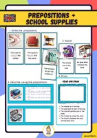 Vorschau - Stationenlernen - Prepositions +school suplies by games2learn - Deckblatt