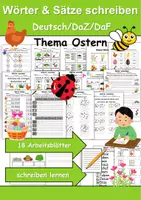 Vorschau - Arbeitsblätter - Ostern Wörter und Sätze schreiben und Silben DaZ/DaF, deutsch - Deckblatt