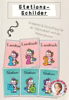 Vorschau - Stationenlernen - Stationsschilder Einhorn | Classroom Management - Deckblatt