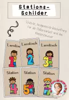 Vorschau - Stationenlernen - Stationsschilder Kinder mit Ziffern | Classroom Management - Deckblatt