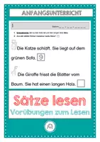 Vorschau - Arbeitsblätter - Sätze lesen. Vorübungen zum Lesen - Deckblatt