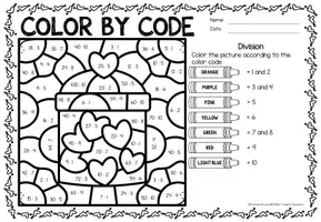 Προεπισκόπηση - Φύλλα εργασίας - Color by code - Division (Valentine's Day) | Αγίου Βαλεντίνου Διαίρεση Μαθηματικά Αγγλικά - Σελίδα 2