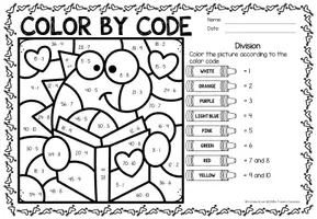 anteprima - Esercizi - Color by code - Division (Valentine's Day) | San Valentino Divisione Matematica Inglese - Pagina 3