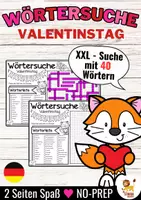 Vista previa - Hojas de trabajo - XXL Wörtersuche / Suchsel (Valentinstag) Februar San Valentín Febrero Alemán - Portada