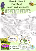 Vorschau - Arbeitsblätter - Frühblüher Erster Sachtext Lesen und Verstehen, Klasse 2, 3, Leseübung - Deckblatt