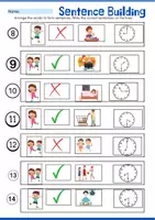 Vista previa - Hojas de trabajo - Create your sentences with pictures about routines and time - página 1