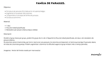 Vista previa - Unidades / Secuencias / Situaciones de Aprendizaje - Família de paraules joc per treballar el vocabulari - página 1