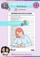 Vorschau - Arbeitsblätter - DEFINING RELATIVE CLAUSES – Worksheet (20 sentences) - Deckblatt