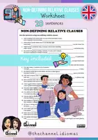 Vorschau - Arbeitsblätter - NON-DEFINING RELATIVE CLAUSES – Worksheet (20 sentences) - Deckblatt