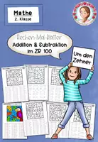 Vorschau - Arbeitsblätter - Rechenmalblätter Zehnerübergang Klasse 2 | Zahlenraum 100 - Deckblatt