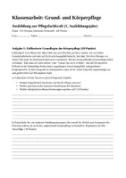Vorschau - Klassenarbeiten - Klassenarbeit: Grund- und Körperpflege / Pflegeausbildung - Deckblatt