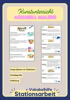 Vorschau - Stationenlernen - Stationsarbeit Aquarelltechniken - Deckblatt