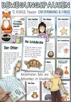 Vorschau - Spiele - 12 Ruhige Bewegungspausen – Entspannung & Fokus (Tierversion) Brain Breaks - Deckblatt