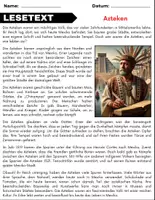 Vorschau - Spiele - Azteken: Leseverständnis und Kreuzworträtsel mit Lösungen - Seite 1