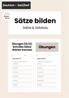 Vorschau - Arbeitsblätter - Sätze bilden Übungen: Wörter trennen & Abschreiben - Deckblatt