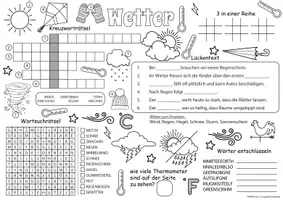 Vorschau - Mal- und Bastelvorlagen - Deutsch - DaZ/DaF: Spiel- & Rätselmatte Wortschatz "Wetter" | daz/daf spiele | daz daf grundschule | Wortschatz nach Themen | Aufgaben für Schnelle | Ich bin fertig Aufgaben | Lückenfüller - Seite 1
