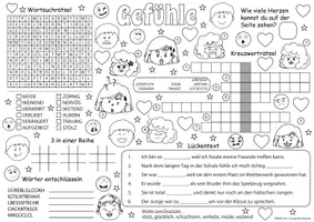 Vorschau - Arbeitsblätter - Deutsch - DaZ/DaF: Spiel- & Rätselmatte Wortschatz "Gefühle" | daz/daf spiele | daz daf grundschule | Wortschatz nach Themen | Aufgaben für Schnelle | Ich bin fertig Aufgaben | Lückenfüller - Seite 1