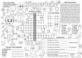 Vorschau - Mal- und Bastelvorlagen - Deutsch - DaZ/DaF: Spiel- & Rätselmatte Wortschatz "Körperteile" | daz/daf spiele | daz daf grundschule | Wortschatz nach Themen | Aufgaben für Schnelle | Ich bin fertig Aufgaben | Lückenfüller - Seite 1