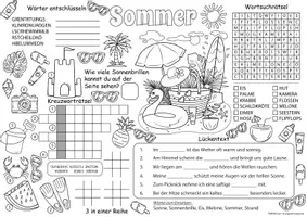 Vorschau - Arbeitsblätter - Deutsch - DaZ/DaF: Spiel- & Rätselmatte Wortschatz "Sommer" | daz/daf spiele | daz daf grundschule | Wortschatz nach Themen | Aufgaben für Schnelle | Ich bin fertig Aufgaben | Lückenfüller - Seite 1