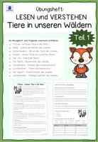 Vorschau - Arbeitsblätter - Übungsheft: LESEN und VERSTEHEN: Tiere in unseren Wäldern (Teil 1) - Deckblatt