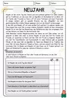 Vorschau - Arbeitsblätter - Neujahr DaZ Lesetraining Textaufgaben Sachtext verstehen Textverständnis - Seite 1
