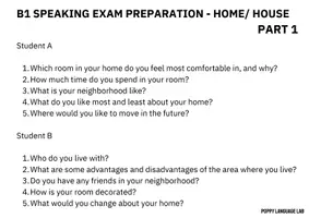 Vista previa - Evaluación - Preliminary / PET / B1 Speaking Exam - Home/ house - página 1
