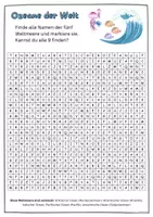 Vorschau - Arbeitsblätter - Ozeane der Welt - Suchsel - Wortsuchrätsel DAF DAZ DFU - Seite 1