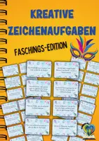 Vorschau - Aufgabenkarten - 40 lustige Zeichenaufgaben zum Thema Fasching - Deckblatt