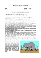 Vorschau - Klassenarbeiten - Klassenarbeit Religion - Deckblatt