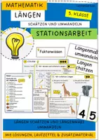 Vorschau - Stationenlernen - Stationsarbeit: Längenmaße umwandeln und Längen schätzen (Maßeinheiten, Größen im Alltag, Längeneinheiten) - Deckblatt