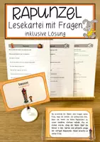 Vorschau - Anderer Materialtyp - Rapunzel – Lesekartei mit Fragen inkl. Lösung - Deckblatt