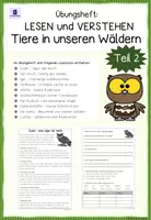 Vorschau - Arbeitsblätter - Übungsheft - Lesen und Verstehen: Tiere in unseren Wäldern (Teil 2) - Deckblatt