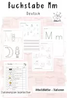 Vorschau - Arbeitsblätter - Buchstabe Mm: Arbeitsblätter und Stationenplan (bearbeitbar) - Deckblatt