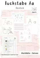 Vorschau - Stationenlernen - Buchstabe Aa: Arbeitsblätter und Stationenplan (bearbeitbar) - Deckblatt