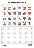 Vista previa - Hojas de trabajo - LA SAINT-VALENTIN : Mots mêlés (Couleur et B&N) - página 1
