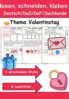 Vorschau - Arbeitsblätter - Valentinstag Leserätsel - Lesen, schneiden, kleben - DaZ/DaF, Deutsch, Sachunterricht - Deckblatt