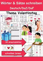 Vorschau - Arbeitsblätter - Valentinstag Wörter und Sätze schreiben und Silben DaZ/DaF, deutsch - Deckblatt