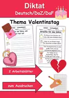 Vorschau - Arbeitsblätter - GRATIS - Diktat Thema Valentinstag - DaZ/DaF, Deutsch (Klasse 1 bis 4) - Deckblatt