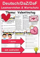 Vorschau - Arbeitsblätter - Valentinstag Leseverstehen und Wortschatz - DaZ/DaF, Deutsch, Sachunterricht - Deckblatt